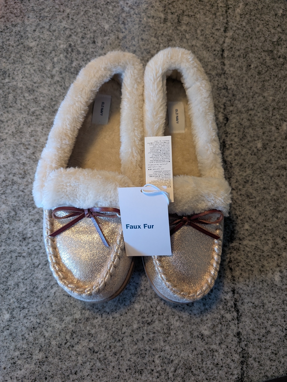 Old Navy Metallic Champagne Faux Fur Moccasins
